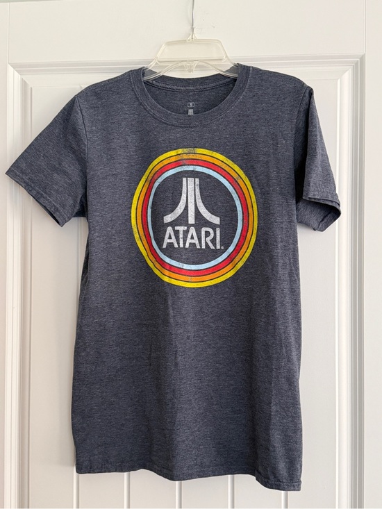 Atari Men's Short Sleeve Graphic Tee - Heather Gray with Retro Logo Size Small